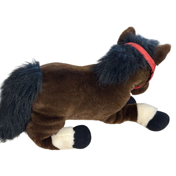 24k Polar Puff Huggapuffs Large 23” Brown Plush Horse Red Bridle Kid BedSitter - Picture 6 of 11